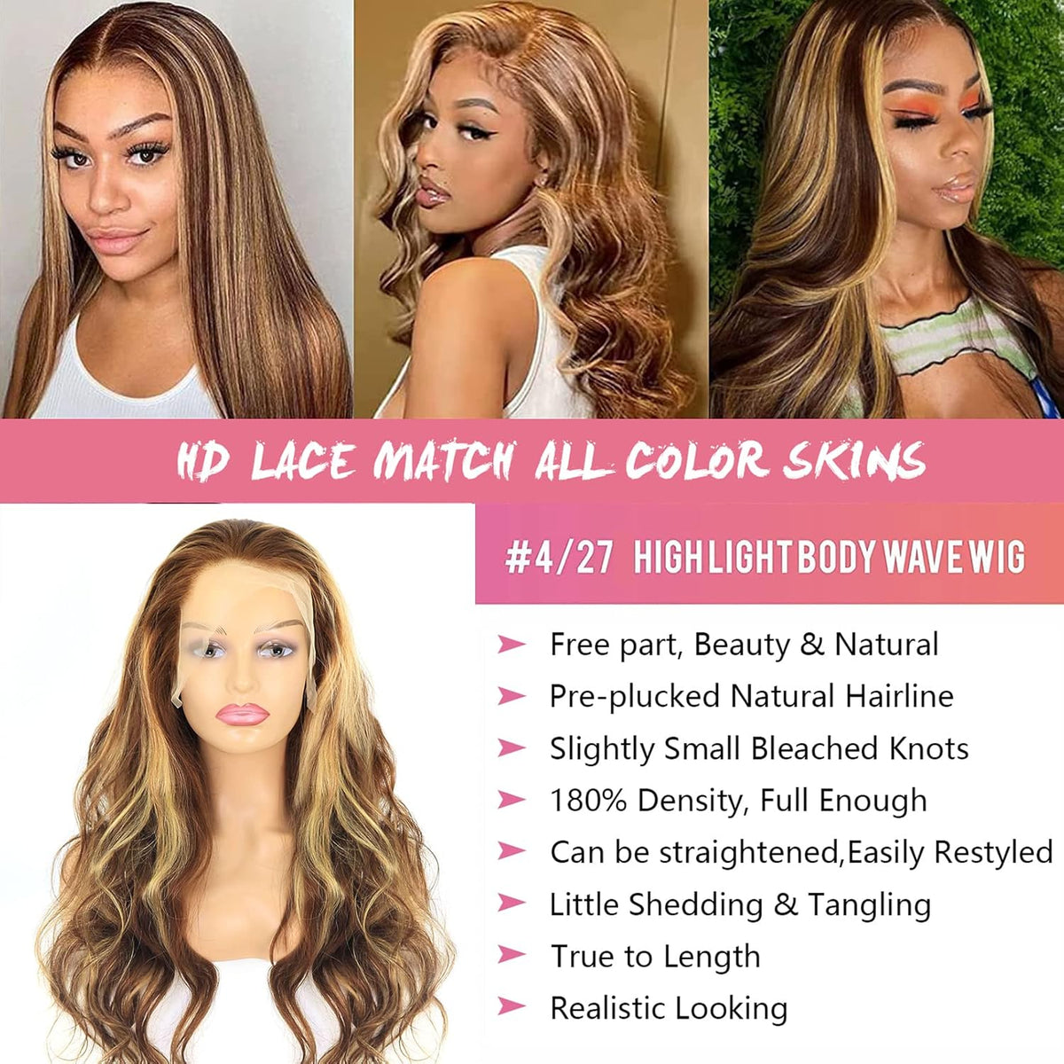 Highlight Ombre Body Wave Human Hair Wigs 5x5 Lace Closure Honey Blonde Wig [Bella]