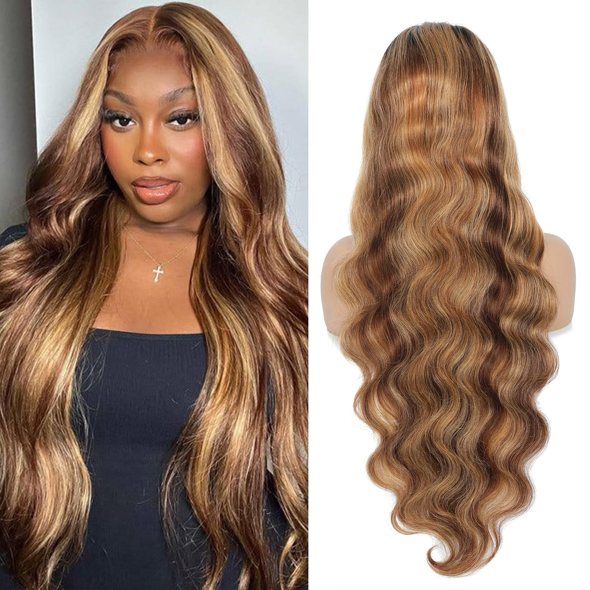 Highlight Ombre Body Wave Human Hair Wigs 5x5 Lace Closure Honey Blonde Wig [Bella]