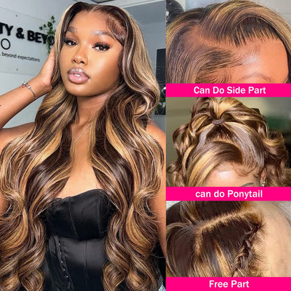 Highlight Ombre Body Wave Human Hair Wigs 5x5 Lace Closure Honey Blonde Wig [Bella]