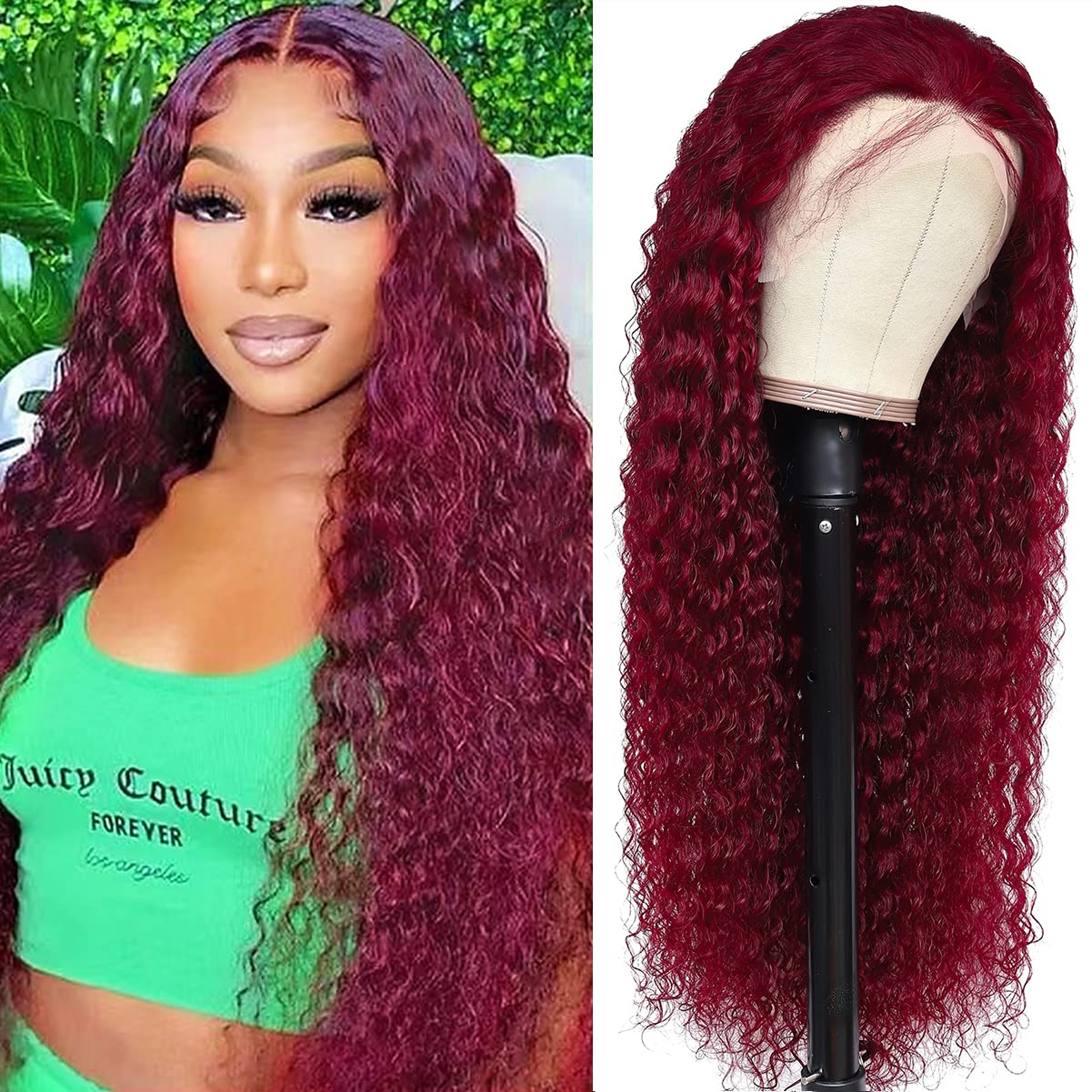 99J Curly Wave Wigs Human Hair 13x4 Lace Frontal Kinky Curly Burgundy Wig Pre Plucked With Baby Hair