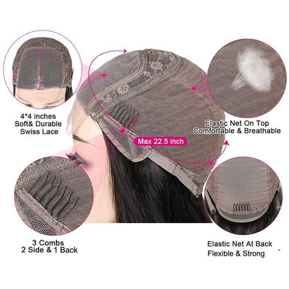 4×4 Lace 16 inch Closure Body Wave Human Hair Wigs Brazilian Body Wave Lace Closure Wigs