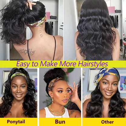 Body Wave Human Hair Headband Wigs Non Lace Machine Made Wigs