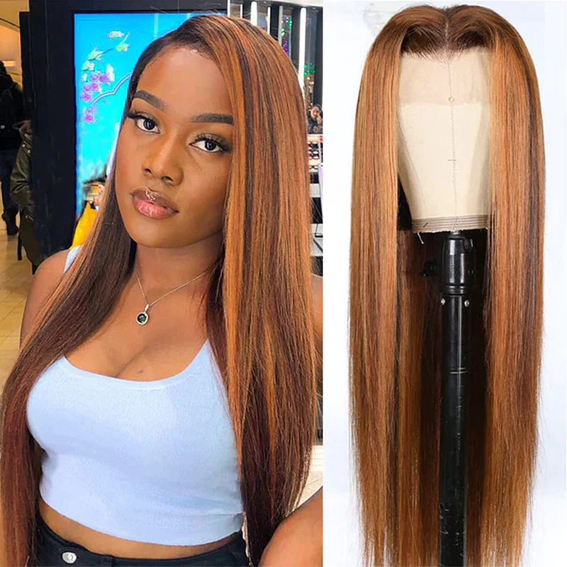 P4/350 Colored Human Hair Wigs 13X4 Lace Front Ombre Brown Giner Wig [Favour]