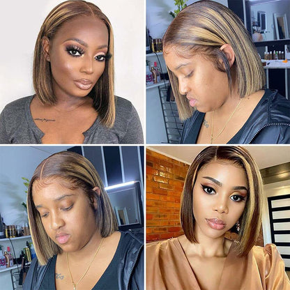 Short Straight Bob Wigs Human Hair 13x6 Lace Closure P4/27 Bob Wigs for Black Women 150% Density