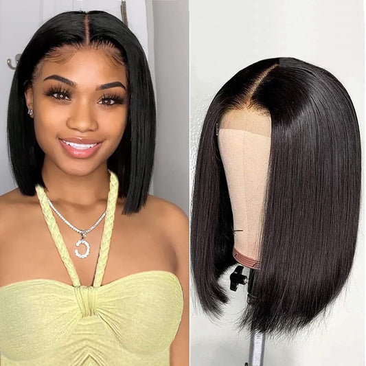 4x4 Lace Front Bob Wigs Human Hair Pre Plucked Wet and Straight Closure Wigs Human Hair