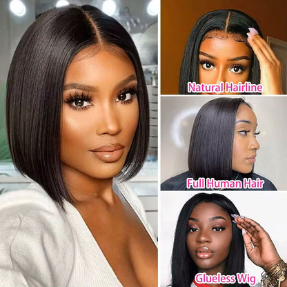 4x4 Lace Front Bob Wigs Human Hair Pre Plucked Wet and Straight Closure Wigs Human Hair