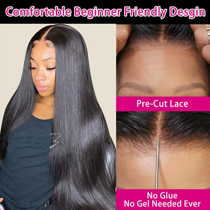 200% Density 7x5 Wear and Go Glueless Wig 40 Inch HD Straight Lace Front Wigs Human Hair Glueless Wigs Human Hair Pre Plucked Pre Cut for Women Natural Black Wig