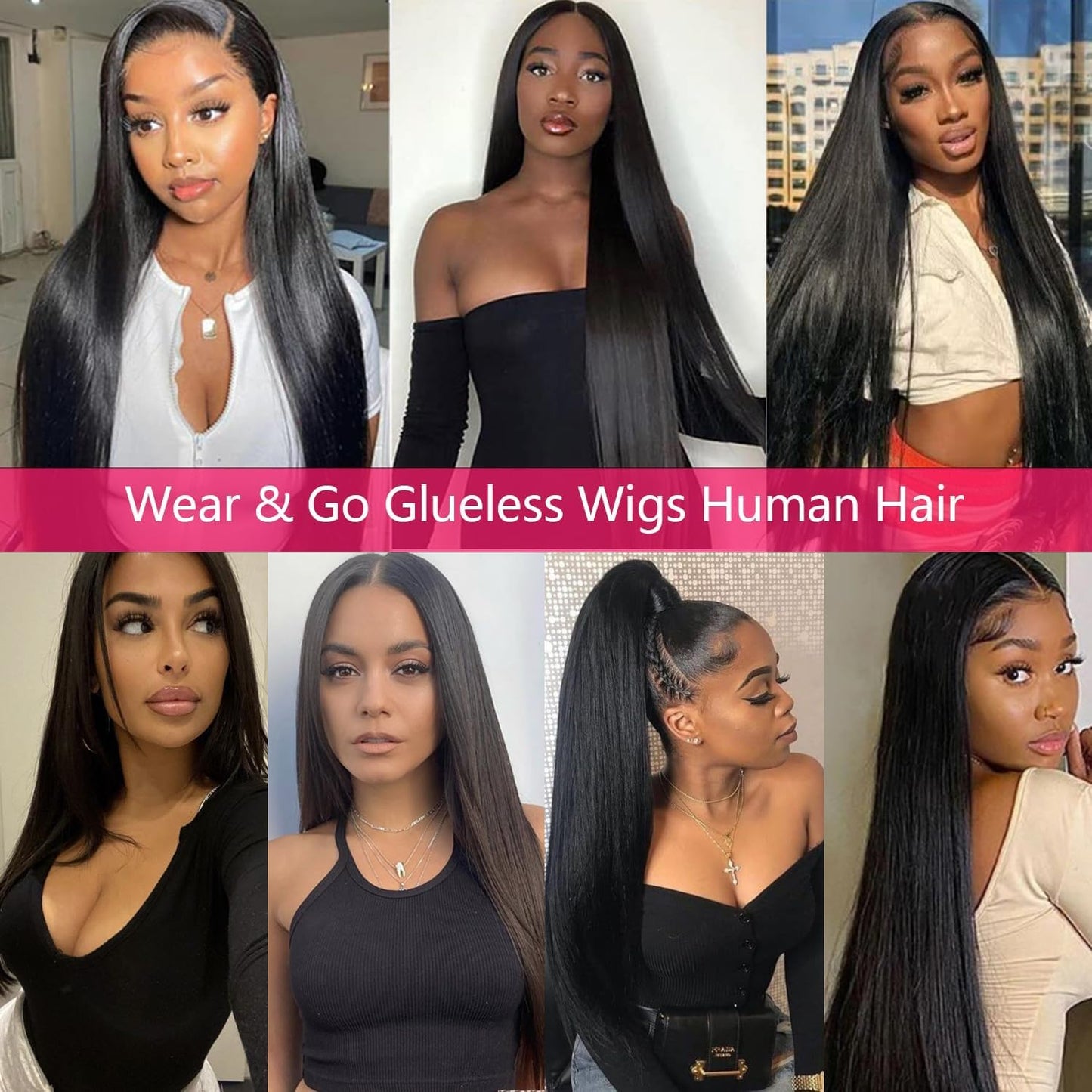 200% Density 7x5 Wear and Go Glueless Wig 40 Inch HD Straight Lace Front Wigs Human Hair Glueless Wigs Human Hair Pre Plucked Pre Cut for Women Natural Black Wig