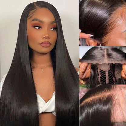 200% Density 7x5 Wear and Go Glueless Wig 40 Inch HD Straight Lace Front Wigs Human Hair Glueless Wigs Human Hair Pre Plucked Pre Cut for Women Natural Black Wig