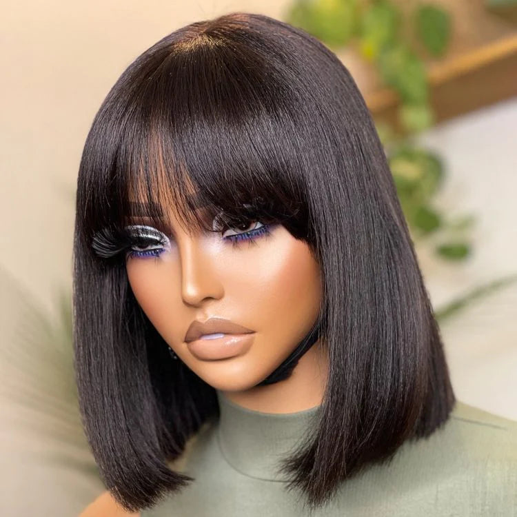 4X4 Glueless Wear And Go Human Hair Wigs Yiki Straight Shortcut Bob Wigs Can Be Customized