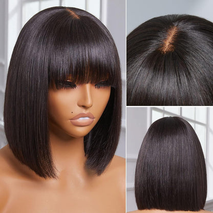 4X4 Glueless Wear And Go Human Hair Wigs Yiki Straight Shortcut Bob Wigs Can Be Customized