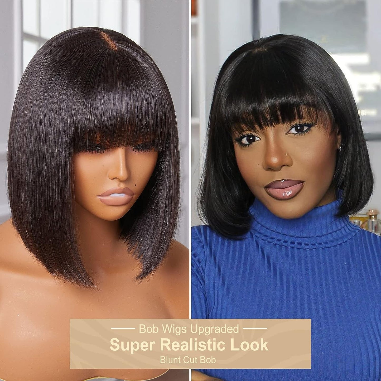 4X4 Glueless Wear And Go Human Hair Wigs Yiki Straight Shortcut Bob Wigs Can Be Customized