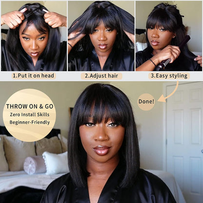 4X4 Glueless Wear And Go Human Hair Wigs Yiki Straight Shortcut Bob Wigs Can Be Customized