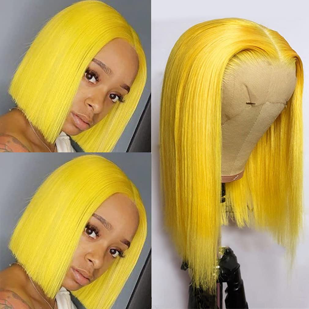 Short Straight Bob Wigs Human Hair Yellow Bob Wigs for Black Women 150% Density