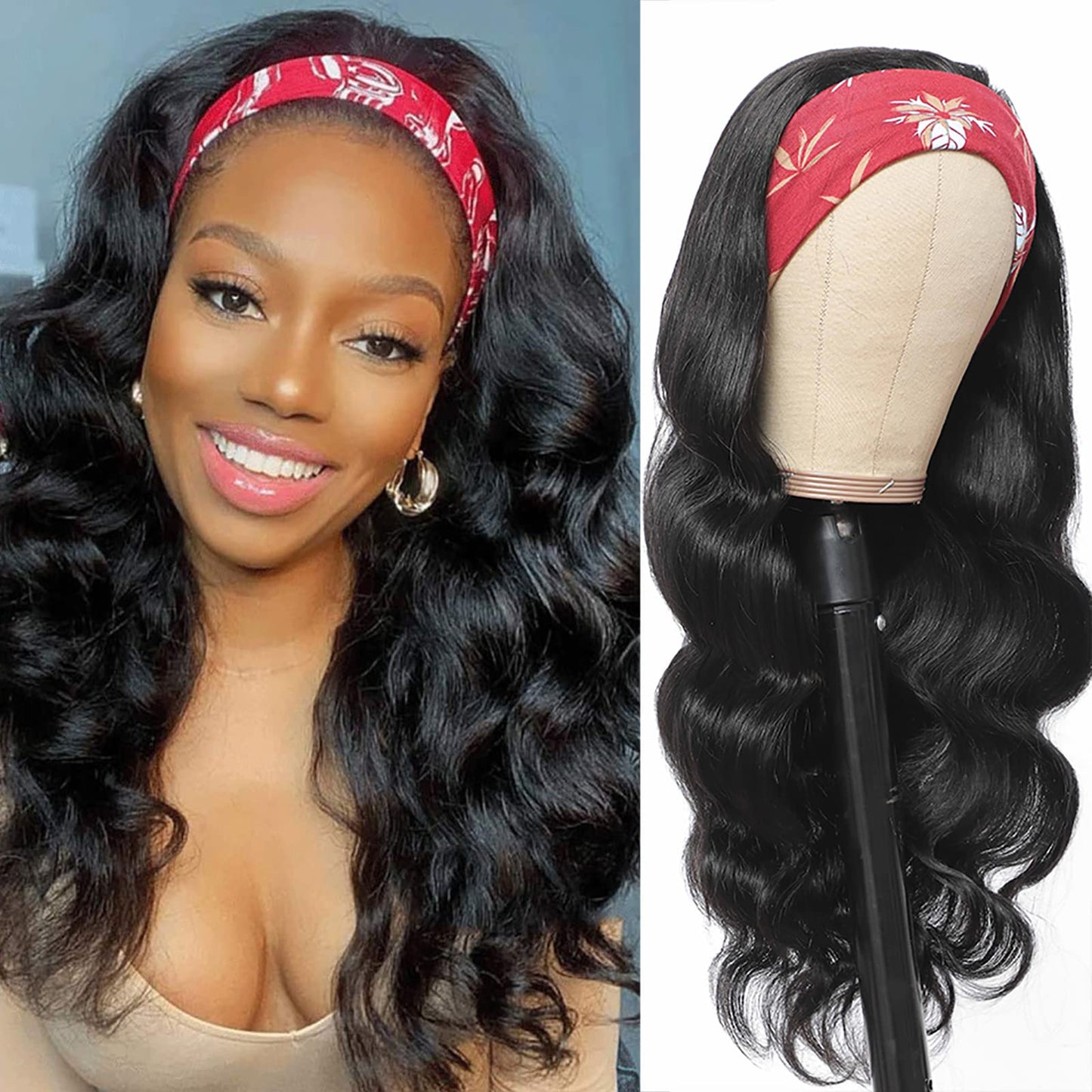 Body Wave Human Hair Headband Wigs Non Lace Machine Made Wigs