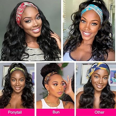 Headband Wigs For Black Woman Body Wave Human Hair Non Lace Machine Made Wigs