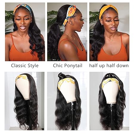 Headband Wigs For Black Woman Body Wave Human Hair Non Lace Machine Made Wigs