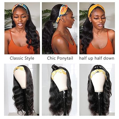 Headband Wigs For Black Woman Body Wave Human Hair Non Lace Machine Made Wigs
