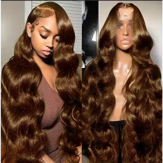 13×4 Lace Front 4# Brown Wavy Wigs Human Hair Pre Plucked Burmese Human Hair
