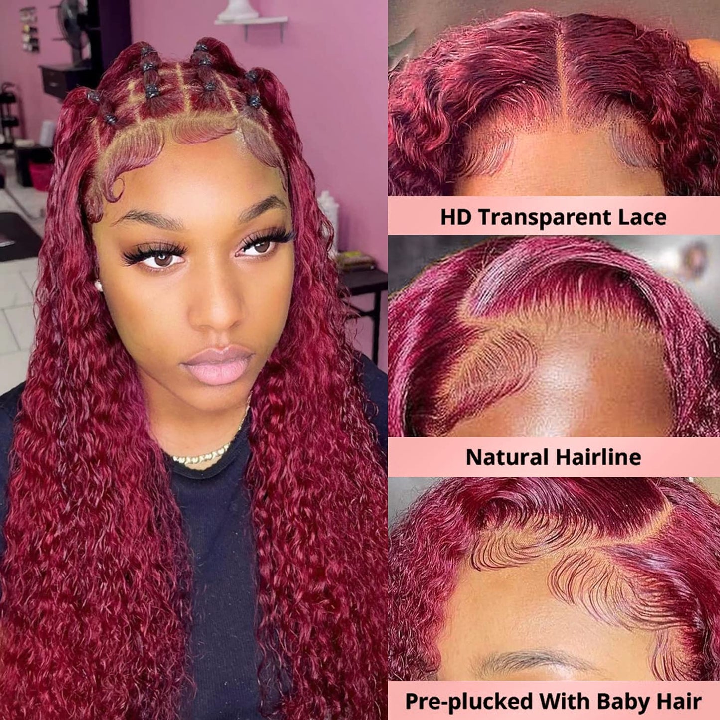 99J Curly Wave Wigs Human Hair 13x4 Lace Frontal Kinky Curly Burgundy Wig Pre Plucked With Baby Hair