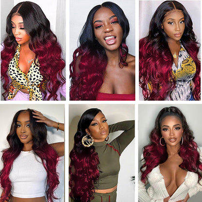 Body Wave T1B/BURG Wigs Human Hair 4x4  Lace Closure Wig Pre Plucked With Baby Hair