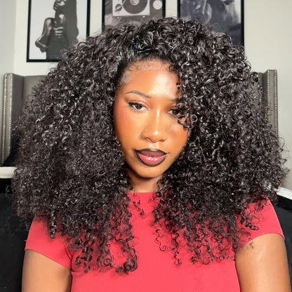 Chic Rosa Kinky Curly Half Wig Human Hair 200% Density Wear Go Glueless Wigs Human Hair Curly 3 In 1 Half Wigs for Women Drawstring Seamless Flip Headband Wig Beginner Friendly