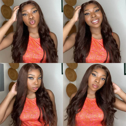 13×4 Lace Front 4# Brown Wavy Wigs Human Hair Pre Plucked Burmese Human Hair